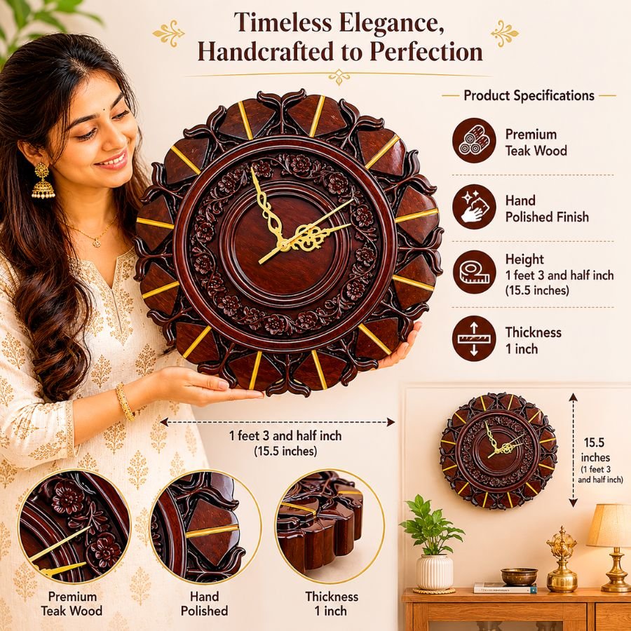 Royal Heritage Teak Wood Wall Clock - Image 3